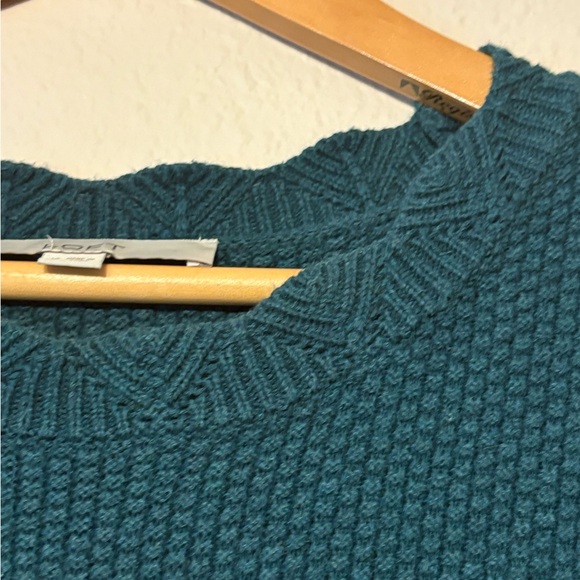 LOFT Blue/Green Crew Neck Sweater Soft Knit Pullover - Picture 4 of 8